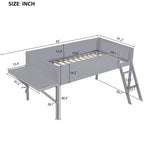 Lit mezzanine gaming double/complet, cadre de lit en bois avec bureau et LED, gris