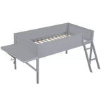 Lit mezzanine gaming double/complet, cadre de lit en bois avec bureau et LED, gris