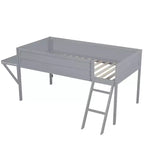 Lit mezzanine gaming double/complet, cadre de lit en bois avec bureau et LED, gris