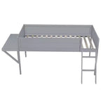 Lit mezzanine gaming double/complet, cadre de lit en bois avec bureau et LED, gris