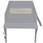 Lit mezzanine gaming double/complet, cadre de lit en bois avec bureau et LED, gris