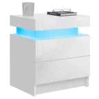 Hommpa Modern LED Nightstand High Gloss Beside Table with 2 Drawers