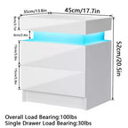 Table de chevet moderne à LED avec 2 tiroirs, finition brillante