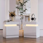 Table de chevet moderne à LED avec 2 tiroirs, finition brillante