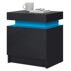Table de chevet moderne à LED avec 2 tiroirs, finition brillante