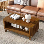Table basse rectangulaire en bois pour salon, table basse de 105 cm avec pieds en bois massif, table de centre en bois avec étagère de rangement ouverte