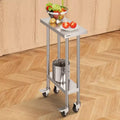 Table de travail en acier inoxydable 24 x 12 x 38 po, capacité de 500 lb avec 4 roues et 3 niveaux de hauteur réglables