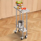 Table de travail en acier inoxydable 24 x 12 x 38 po, capacité de 500 lb avec 4 roues et 3 niveaux de hauteur réglables