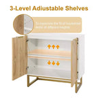Meuble de rangement blanc et doré à 2 portes - Buffet moderne, Meuble d'appoint élégant pour salon