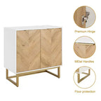 Meuble de rangement blanc et doré à 2 portes - Buffet moderne, Meuble d'appoint élégant pour salon