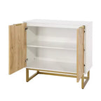 Meuble de rangement blanc et doré à 2 portes - Buffet moderne, Meuble d'appoint élégant pour salon