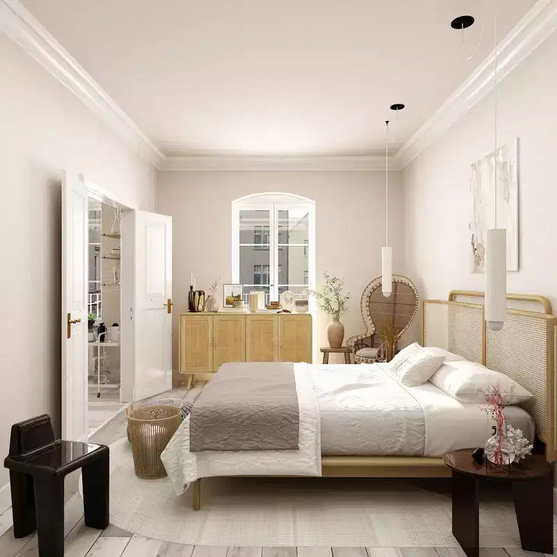 Meuble de Rangement Bohème avec Portes Tressées en Rotin et Poignées Dorées - Polyvalent pour Chambre, Bureau, Restaurant et Salon