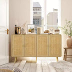 Meuble de Rangement Bohème avec Portes Tressées en Rotin et Poignées Dorées - Polyvalent pour Chambre, Bureau, Restaurant et Salon