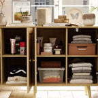 Meuble de Rangement Bohème avec Portes Tressées en Rotin et Poignées Dorées - Polyvalent pour Chambre, Bureau, Restaurant et Salon