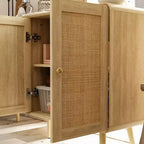 Meuble de Rangement Bohème avec Portes Tressées en Rotin et Poignées Dorées - Polyvalent pour Chambre, Bureau, Restaurant et Salon
