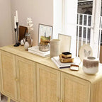Meuble de Rangement Bohème avec Portes Tressées en Rotin et Poignées Dorées - Polyvalent pour Chambre, Bureau, Restaurant et Salon