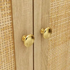 Meuble de Rangement Bohème avec Portes Tressées en Rotin et Poignées Dorées - Polyvalent pour Chambre, Bureau, Restaurant et Salon