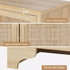Buffet de salle à manger en rotin de 157 cm, meuble de rangement de cuisine à 4 portes avec étagères