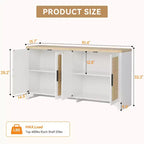 Buffet de salle à manger en rotin de 157 cm, meuble de rangement de cuisine à 4 portes avec étagères