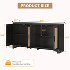 Buffet de salle à manger en rotin de 157 cm, meuble de rangement de cuisine à 4 portes avec étagères