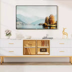 Meuble TV 65 pouces avec lumières LED, Console moderne avec 4 tiroirs, étagères et portes en verre pour téléviseurs de 55-75 pouces