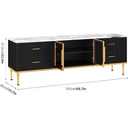 Meuble TV 65 pouces avec lumières LED, Console moderne avec 4 tiroirs, étagères et portes en verre pour téléviseurs de 55-75 pouces