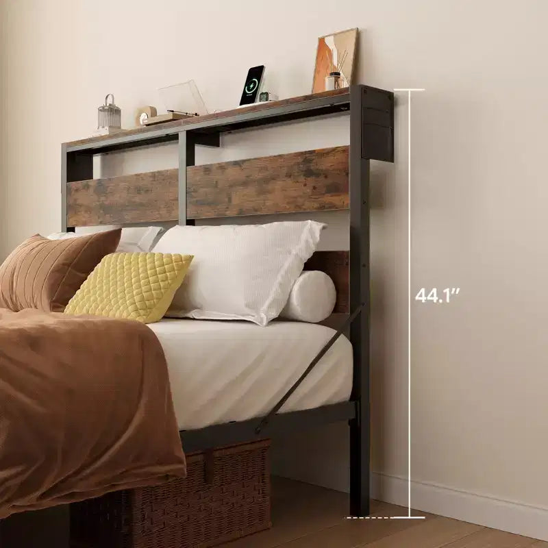 Twin Bed Frame with LED Lights & Charging Station - High Headboard, Under-Bed Storage, Noise-Free
