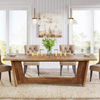Table de salle à manger en bois de 180 cm, rectangulaire, style ferme, pour 6 à 8 personnes avec piédestal solide