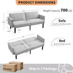 Canapé convertible réglable de 75,5 po, inclinable sur 3 positions avec design surélevé pour petits espaces (Gris/Vert)