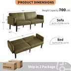 Canapé convertible réglable de 75,5 po, inclinable sur 3 positions avec design surélevé pour petits espaces (Gris/Vert)