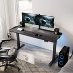 Bureau de jeu debout avec éclairage RVB, 65"L x 27,5"P, réglable en hauteur de 29" à 48,5"