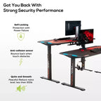 Bureau de jeu debout avec éclairage RVB, 65"L x 27,5"P, réglable en hauteur de 29" à 48,5"
