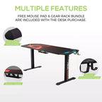 Bureau de jeu debout avec éclairage RVB, 65"L x 27,5"P, réglable en hauteur de 29" à 48,5"