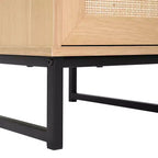 Table de chevet Mid-Century Moderne avec tiroir en rotin, étagère supérieure ouverte et pieds en métal