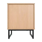 Table de chevet Mid-Century Moderne avec tiroir en rotin, étagère supérieure ouverte et pieds en métal