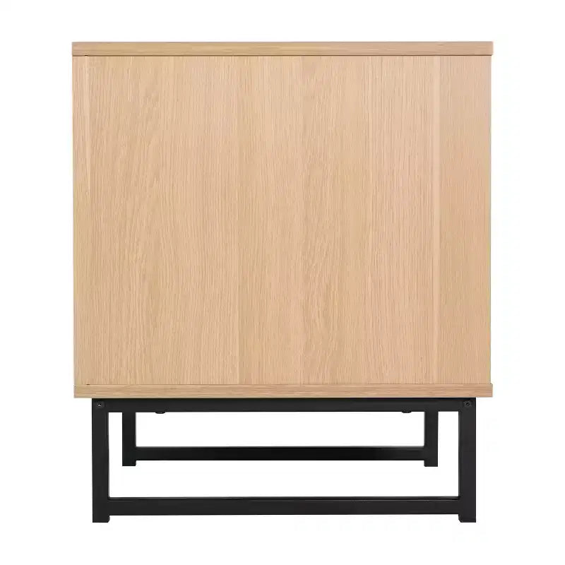 Table de chevet Mid-Century Moderne avec tiroir en rotin, étagère supérieure ouverte et pieds en métal