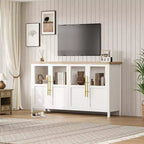 Buffet de rangement de style ferme de 55 po avec 4 portes vitrées, étagères, organiseur de cuisine et salle à manger mince, blanc