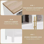 Buffet de rangement de style ferme de 55 po avec 4 portes vitrées, étagères, organiseur de cuisine et salle à manger mince, blanc