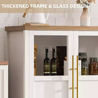 Buffet de rangement de style ferme de 55 po avec 4 portes vitrées, étagères, organiseur de cuisine et salle à manger mince, blanc