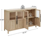Buffet de rangement de style ferme de 55 po avec 4 portes vitrées, étagères, organiseur de cuisine et salle à manger mince, blanc