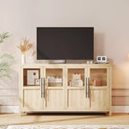Buffet de rangement de style ferme de 55 po avec 4 portes vitrées, étagères, organiseur de cuisine et salle à manger mince, blanc