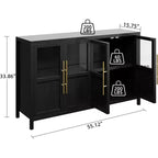 Buffet de rangement de style ferme de 55 po avec 4 portes vitrées, étagères, organiseur de cuisine et salle à manger mince, blanc