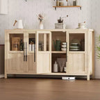 Buffet de rangement de style ferme de 55 po avec 4 portes vitrées, étagères, organiseur de cuisine et salle à manger mince, blanc