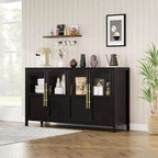 Buffet de rangement de style ferme de 55 po avec 4 portes vitrées, étagères, organiseur de cuisine et salle à manger mince, blanc