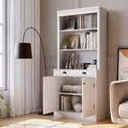 Bibliothèque haute de 180 cm avec tiroir, Bibliothèque avec porte et 2 tiroirs, Bibliothèques en bois Rangement pour la maison, le bureau, le salon