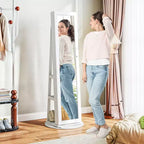 Meuble à bijoux pivotant à 360° avec miroir pleine longueur, étagères de rangement et petit miroir intérieur pour chambre à coucher et salon