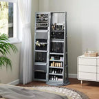 Meuble à bijoux pivotant à 360° avec miroir pleine longueur, étagères de rangement et petit miroir intérieur pour chambre à coucher et salon