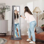 Meuble à bijoux pivotant à 360° avec miroir pleine longueur, étagères de rangement et petit miroir intérieur pour chambre à coucher et salon