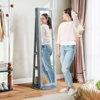 Meuble à bijoux pivotant à 360° avec miroir pleine longueur, étagères de rangement et petit miroir intérieur pour chambre à coucher et salon