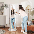 Meuble à bijoux pivotant à 360° avec miroir pleine longueur, étagères de rangement et petit miroir intérieur pour chambre à coucher et salon